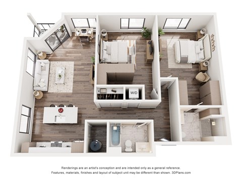 Floor plan for 2 beds, 2 baths, 1326 sqft